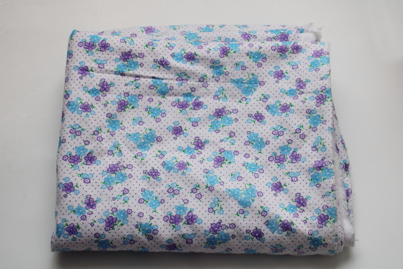 photo of granny floral print vintage cotton flannel fabric, pin dots & violets in purple & blue  #1