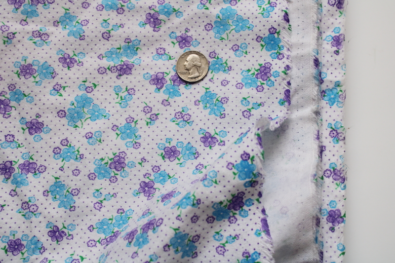 photo of granny floral print vintage cotton flannel fabric, pin dots & violets in purple & blue  #2