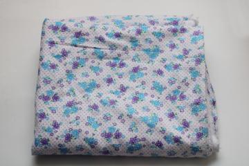 catalog photo of granny floral print vintage cotton flannel fabric, pin dots & violets in purple & blue 