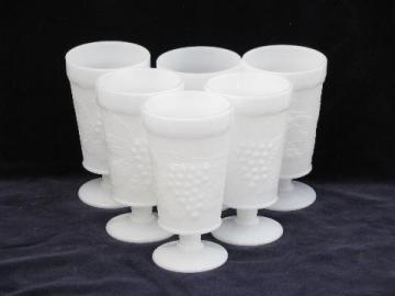 catalog photo of grapes milk glass, vintage Anchor Hocking footed tumblers