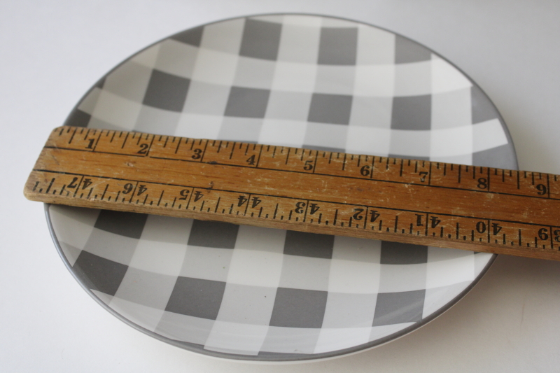 photo of gray & white gingham buffalo checked pattern salad plates vintage farmhouse style, new w/ labels #2
