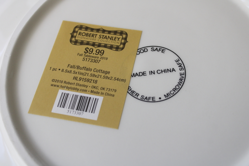 photo of gray & white gingham buffalo checked pattern salad plates vintage farmhouse style, new w/ labels #4