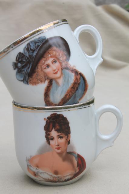 photo of great beauties portrait china, antique German porcelain mugs w/ Georgiana & Josephine #1