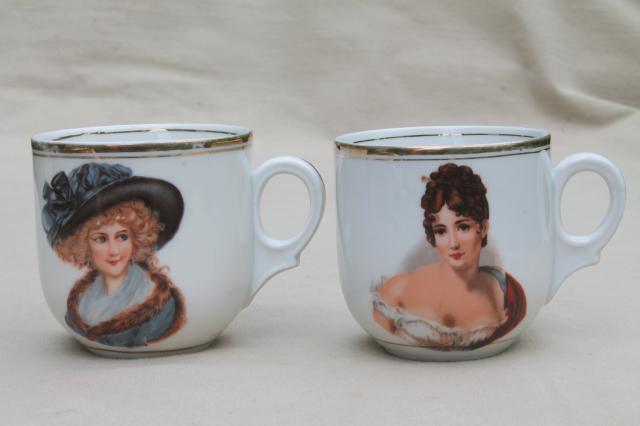 photo of great beauties portrait china, antique German porcelain mugs w/ Georgiana & Josephine #2