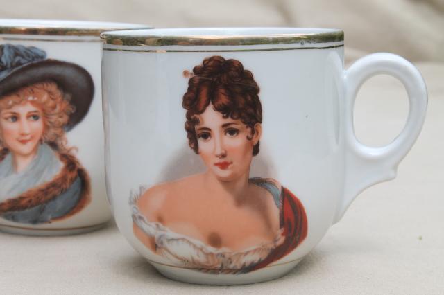 photo of great beauties portrait china, antique German porcelain mugs w/ Georgiana & Josephine #4