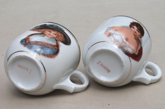 photo of great beauties portrait china, antique German porcelain mugs w/ Georgiana & Josephine #7