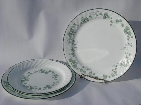 photo of green Callaway Ivy pattern Corelle Corning glass dishes, dinner & salad plates lot #1