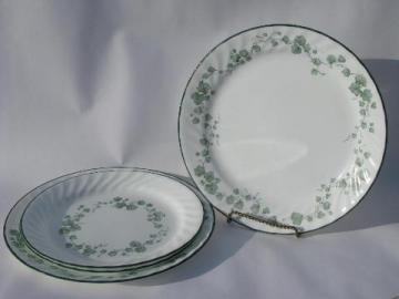 catalog photo of green Callaway Ivy pattern Corelle Corning glass dishes, dinner & salad plates lot