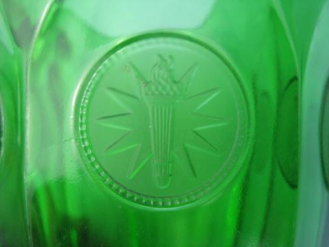 photo of green Fostoria coin glass pattern quart pitcher, vintage green color #3