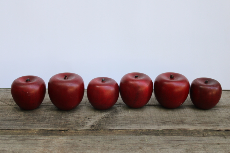 photo of green apple lot solid carved wood apples life size faux fruit rustic country fall display photo props  #1