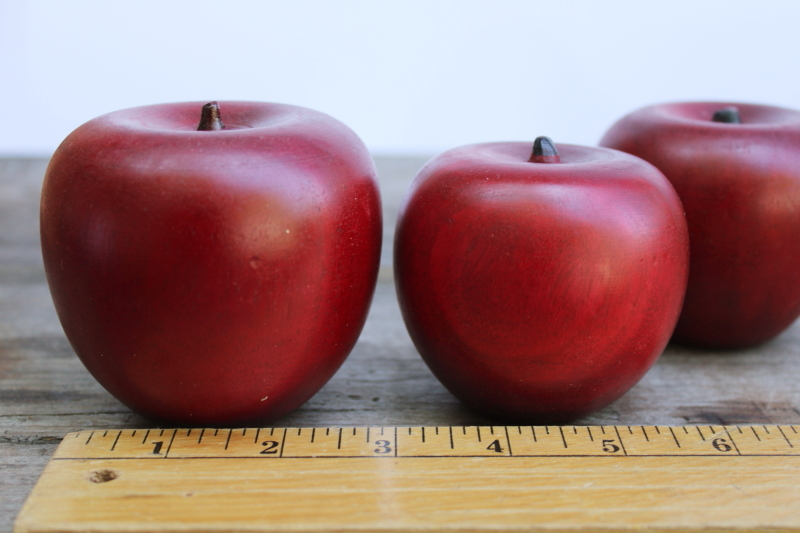 photo of green apple lot solid carved wood apples life size faux fruit rustic country fall display photo props #2