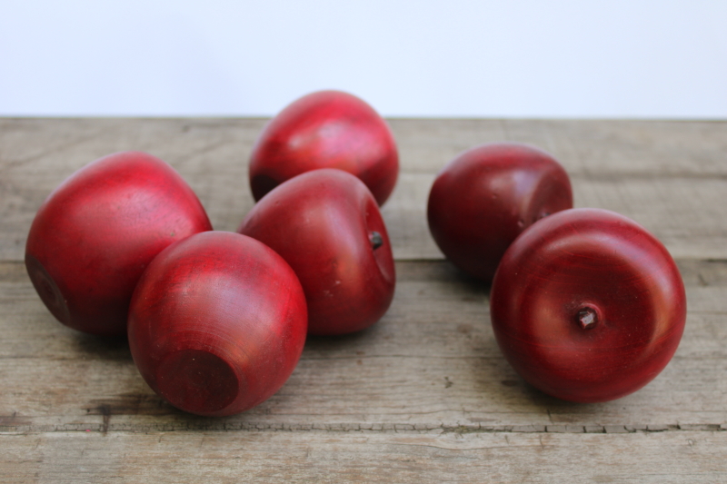 photo of green apple lot solid carved wood apples life size faux fruit rustic country fall display photo props #3