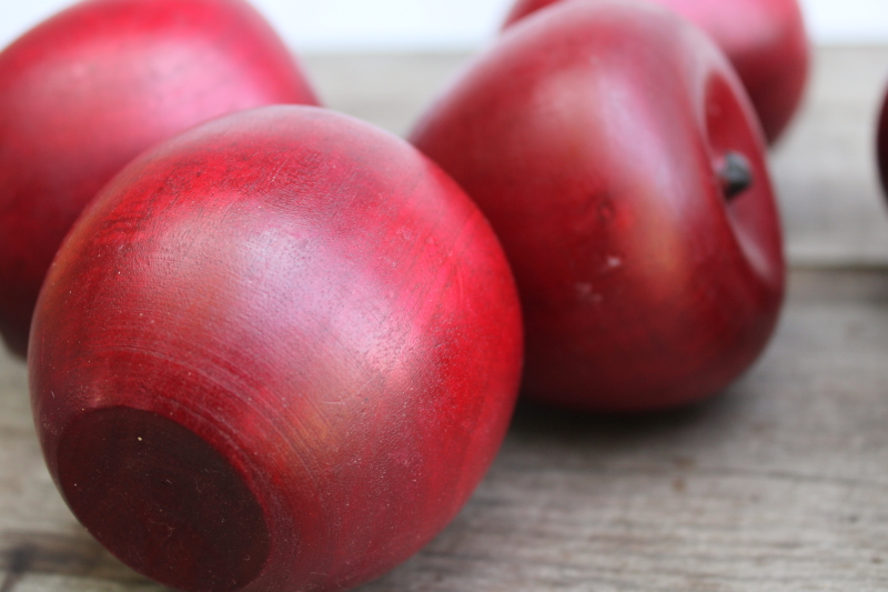 photo of green apple lot solid carved wood apples life size faux fruit rustic country fall display photo props #4