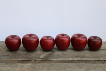 catalog photo of green apple lot solid carved wood apples life size faux fruit rustic country fall display photo props 