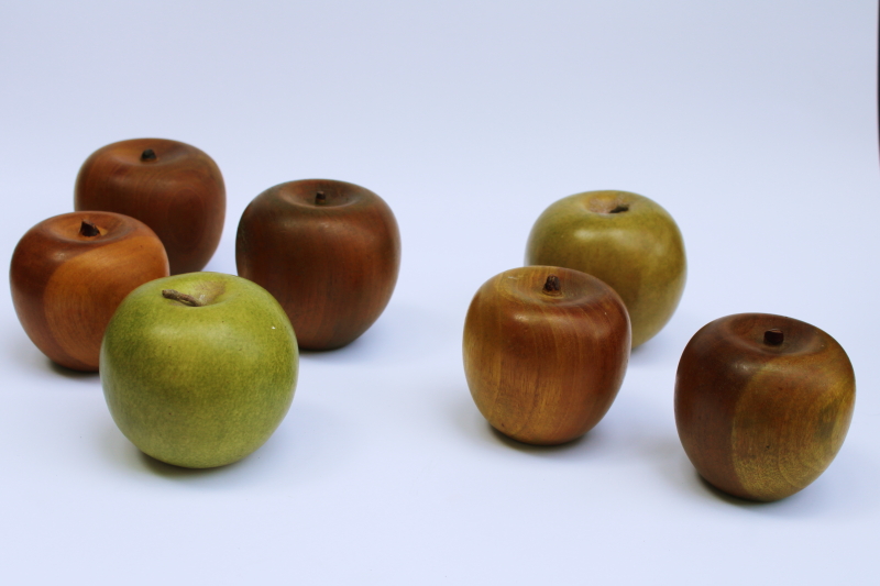 photo of green apple lot solid carved wood apples life size faux fruit rustic country fall display photo props  #1