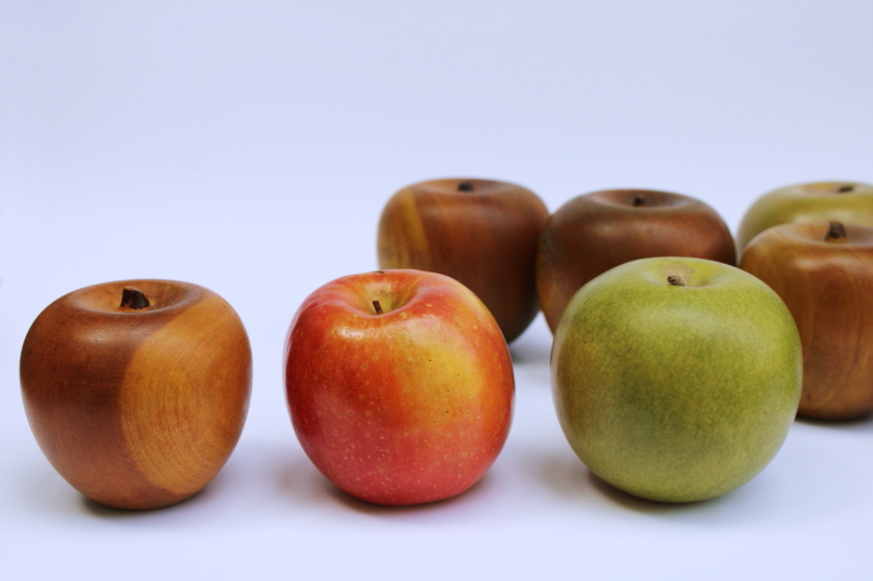 photo of green apple lot solid carved wood apples life size faux fruit rustic country fall display photo props #2