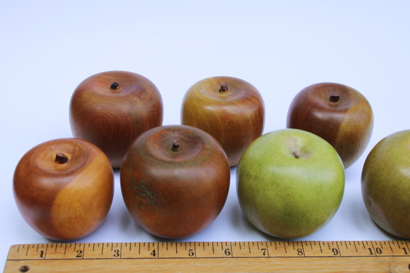 photo of green apple lot solid carved wood apples life size faux fruit rustic country fall display photo props #3