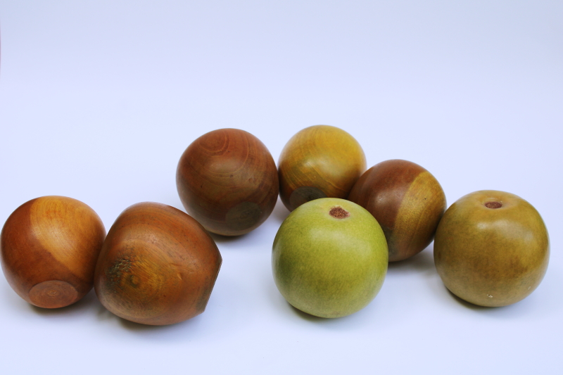 photo of green apple lot solid carved wood apples life size faux fruit rustic country fall display photo props #4
