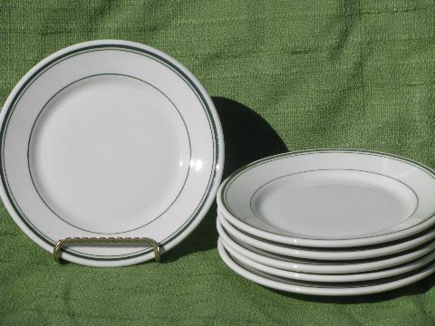 photo of green band white ironstone restaurant ware, 1945 Warwick china plates #1