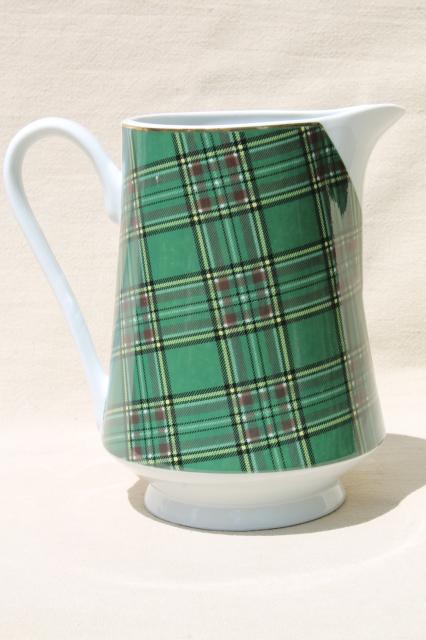 photo of green & blue plaid tartan ware china milk pitcher, Pacific Rim porcelain #3