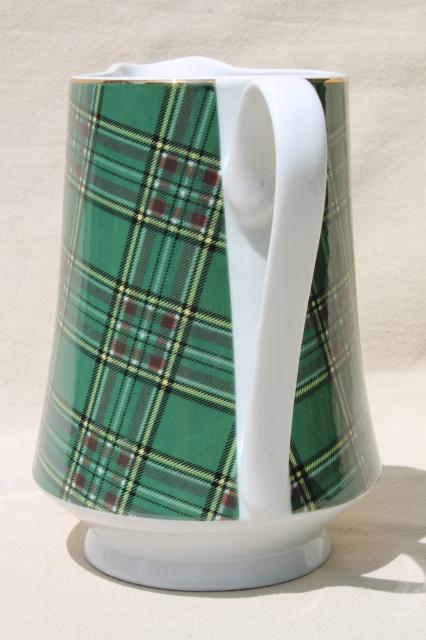 photo of green & blue plaid tartan ware china milk pitcher, Pacific Rim porcelain #4