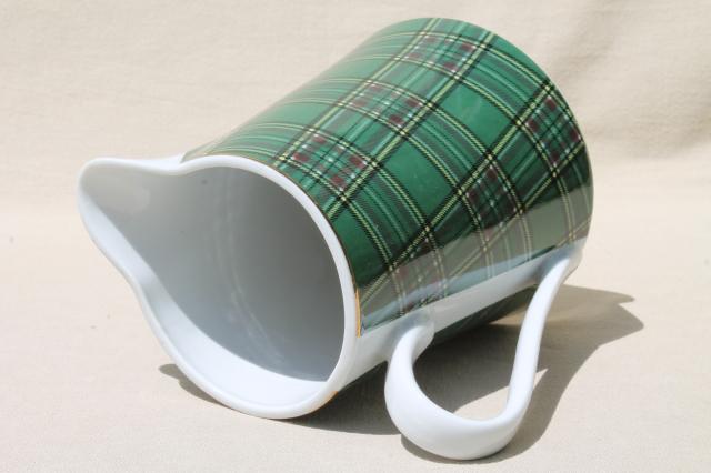 photo of green & blue plaid tartan ware china milk pitcher, Pacific Rim porcelain #5