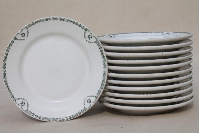 photo of green border white ironstone sandwich or pie plates, vintage railroad / restaurant china #1