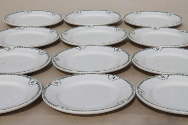 photo of green border white ironstone sandwich or pie plates, vintage railroad / restaurant china #3