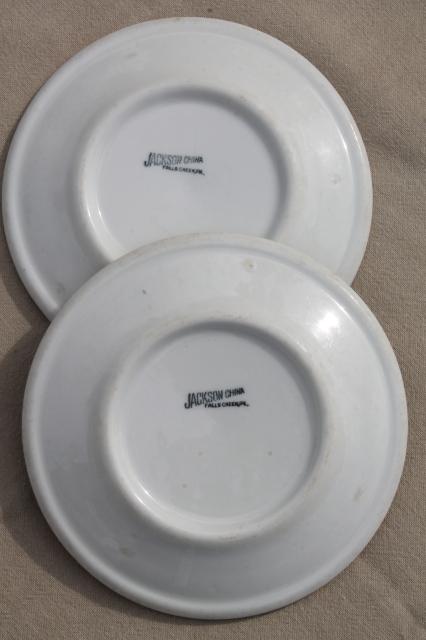 photo of green border white ironstone sandwich or pie plates, vintage railroad / restaurant china #7