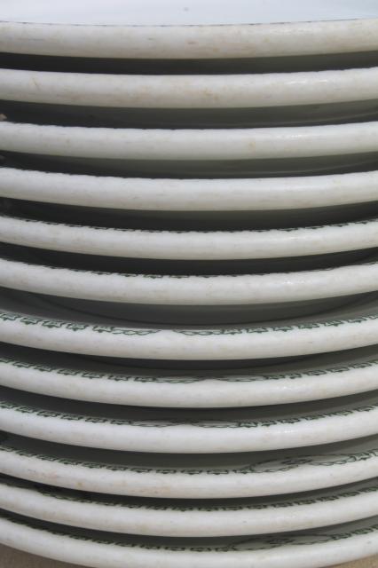 photo of green border white ironstone sandwich or pie plates, vintage railroad / restaurant china #8