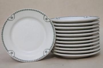 catalog photo of green border white ironstone sandwich or pie plates, vintage railroad / restaurant china