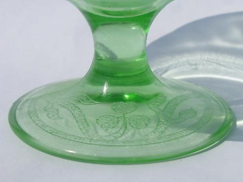 photo of green cloverleaf clover pattern depression glass, vintage sherbet dishes #3