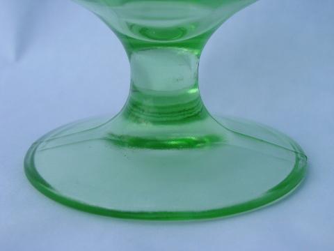 photo of green cloverleaf pattern depression glass, six vintage sherbet dishes #3
