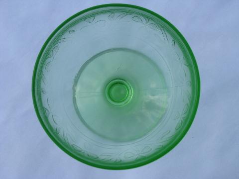 photo of green cloverleaf pattern depression glass, six vintage sherbet dishes #4