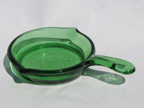 photo of green depression glass skillet, salesman sample size carnival souvenir #1