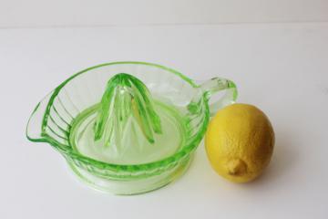 catalog photo of green depression uranium glass reamer juicer, 1930s vintage kitchen glassware