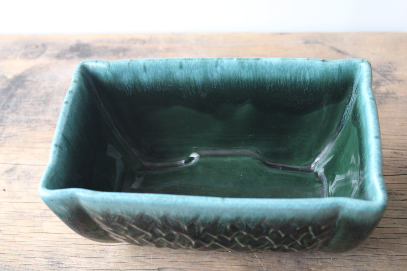photo of green drip glaze vintage ceramic planter, mid-century mod Hull pottery #2