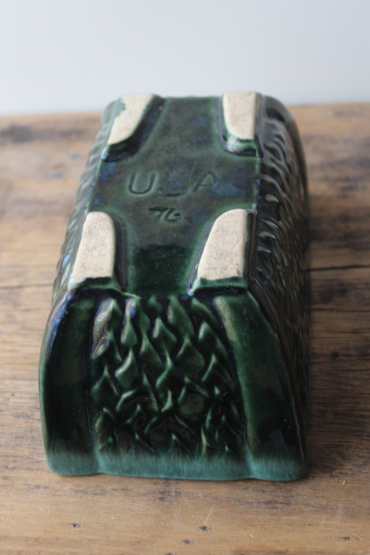 photo of green drip glaze vintage ceramic planter, mid-century mod Hull pottery #5