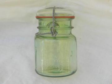 catalog photo of green glass Grandma Wheaton's Old Fashioned Receipts 1 pint mason jar