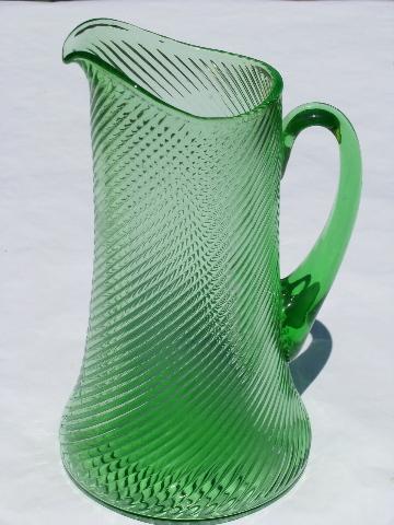 photo of green glass lemonade / iced tea pitcher and glasses, vintage Mexico #3
