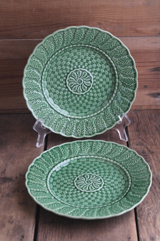 photo of green glaze Bordallo Pinheiro Portugal pottery plates vintage majolica style ferns  #1