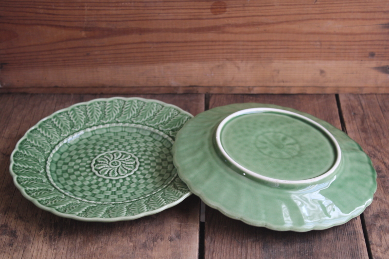 photo of green glaze Bordallo Pinheiro Portugal pottery plates vintage majolica style ferns  #4