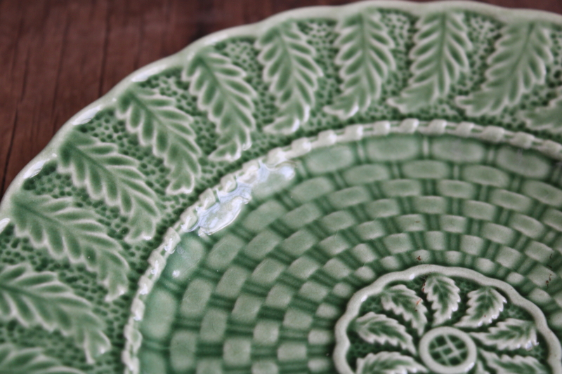 photo of green glaze Bordallo Pinheiro Portugal pottery plates vintage majolica style ferns  #5