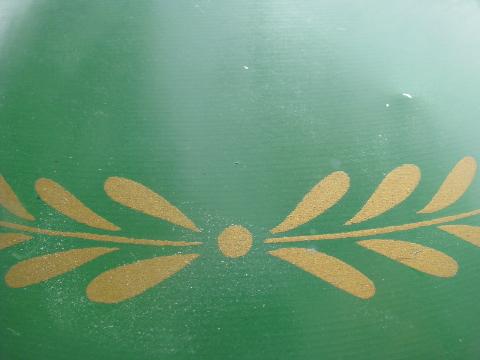 photo of green & gold stencil painted tole metal lamp shades, vintage country #7