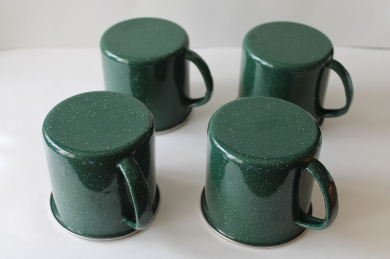 photo of green graniteware enamel ware metal camp cups, set of four coffee mugs #4