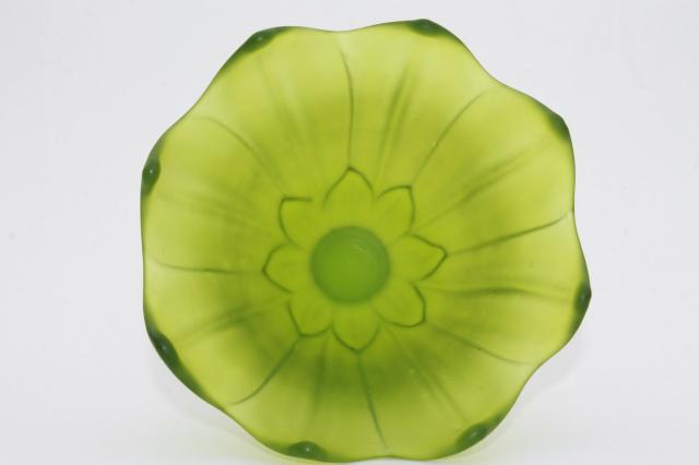 photo of green mist frosted satin glass lotus flower vase, vintage Westmoreland glass #2