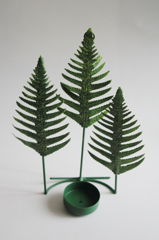 photo of green painted ferns tole metal wall sconce, hanging or standing candle holder for tea light #1