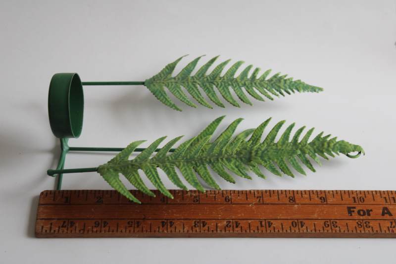 photo of green painted ferns tole metal wall sconce, hanging or standing candle holder for tea light #3