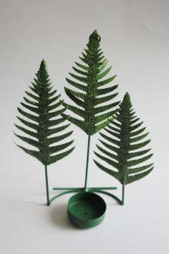 photo of green painted ferns tole metal wall sconce, hanging or standing candle holder for tea light