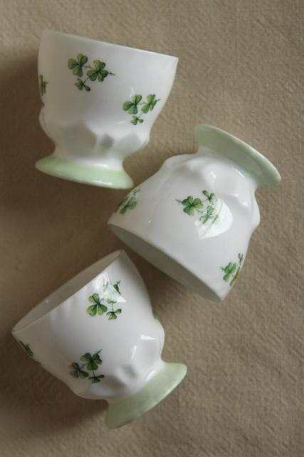 photo of green shamrock clover egg cups, vintage fine bone china Queen's England #2